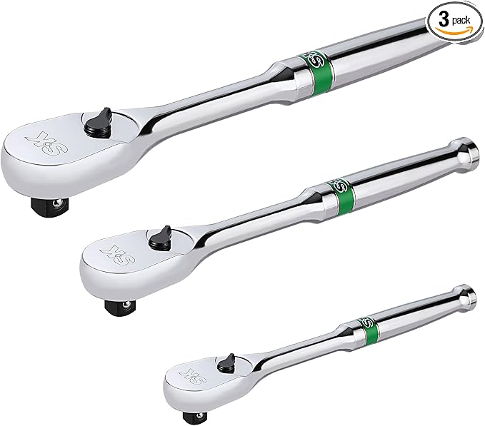 SK 3-Piece Ratchet Set, 1/4″, 3/8″, 1/2″ Drive Ratchet, Pear Head, 90-Tooth, Alloy Steel, with Contoured Handle