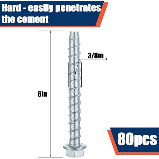 Tandefio 40 Pack 3/8" x 6" Concrete Screw Anchor Galvanized Large Diameter Heavy Duty Plated Concrete Anchors for Masonry Brick Anchoring Block Decking Framing Hex Drive