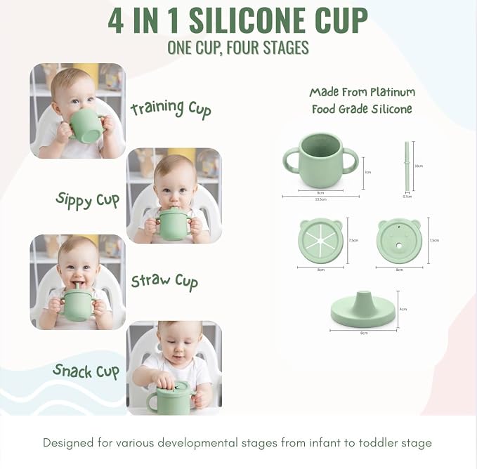 MONDE 25PCS Ultimate Silicone Baby Feeding Set, Complete Mealtime Baby-Led Weaning Essentials From Infant To Toddler, Bib, Smock, Sippy Cup, Dry Wet Bag, Placemat, Perfect Premium Gift Set (Green)