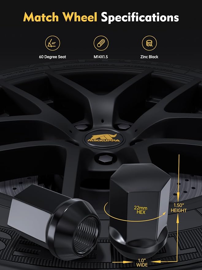 MIKKUPPA M14x1.5 Lug Nuts, Replacement for Jeep Wrangler JL Grand Cherokee, Ram 1500 Dodge Charger Chevy Impala Factory Wheel, Black 20PCS One-Piece Design 7/8" Hex Lug Nut Replace OEM 611-330