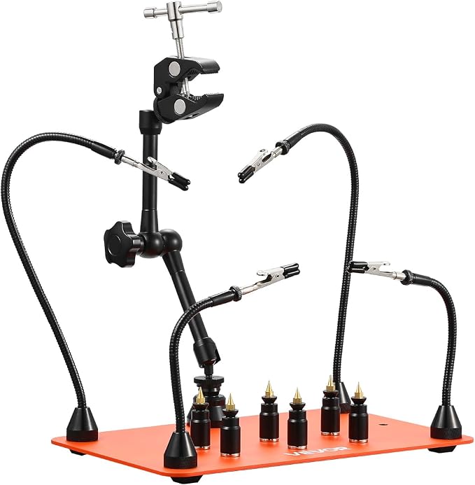 VEVOR Magnetic Helping Hands Soldering Station, 4 Flexible Arms Third Hand Tool, with 6 PCB Pillar Holders & 360 Hot Air Gun Holder, Heavy-Duty Base Soldering Helper for Electronic Repair Craft