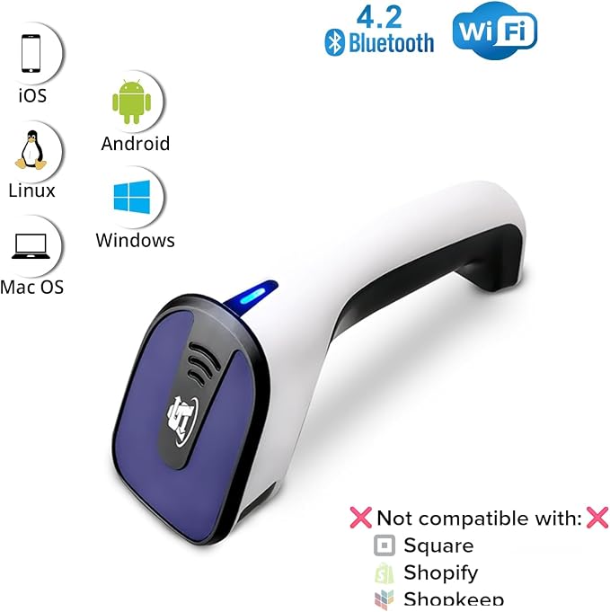 ScanAvenger Wireless Portable 1D with Stand Bluetooth Barcode Scanner: Hand Scanner 3-in-1, Cordless, Rechargeable Scan Gun for Inventory (1D&2D with No Next Gen Stand for QR Codes and PDF417)