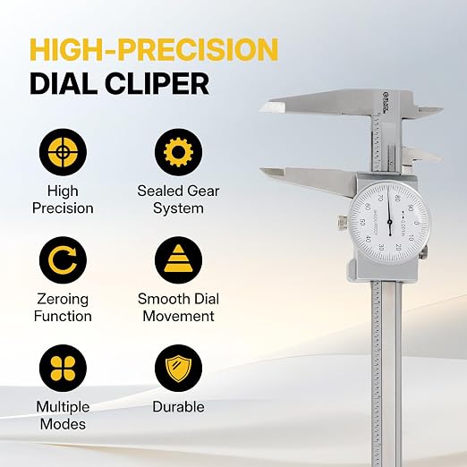 BLACK CANYON 12" Dial Caliper,12 Inches Measurement, Caliper Measuring Tool, Accuracy ±0.002 inch, 4 Way Measurements, Hardened 4R13 Stainless Steel, Ideal for DIY/Household
