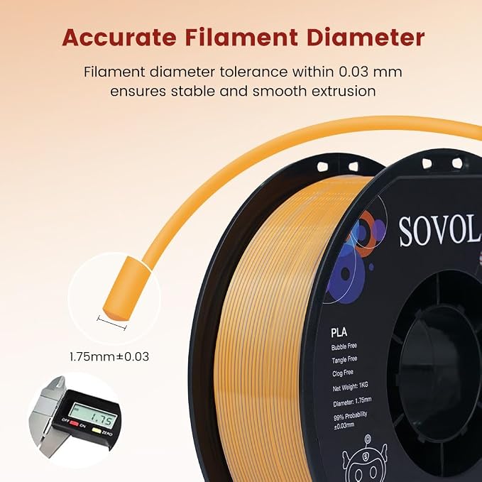 Sovol PLA Filament Silk Tri Color Co-Extrusion 1.75mm, 3D Printer Filament 1kg/ 2.2lbs, Shiny Silk Gold Silver Bronze 3 in 1 Coextrusion PLA Material +/-0.03mm