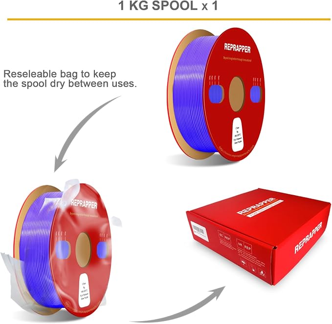 RepRapper Glow in the Dark Purple PLA Filament 1.75mm (+- 0.03mm) 2.2lb (1kg) for 3D Printer, Phosphorescent Glow PLA Purple Color