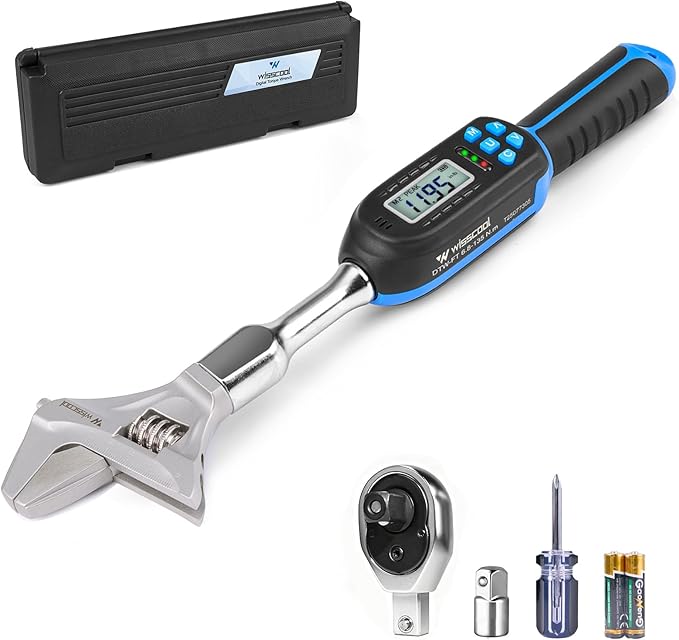 Wisscool Digital Torque Wrench, 5-99.6 ft.lb/6.8-135 N.m, HVAC Torque Wrench with 42mm Jaw, 1/2 Drive Ratchet 3/8 Adapter ±2% Accuracy, Vibration Buzzer and LED Indicator for Split AC Moto Car