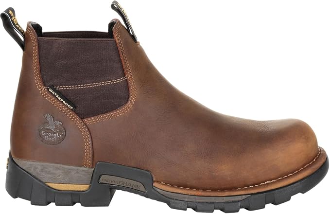 Georgia Boot Eagle One Steel Toe Waterproof Chelsea Work Boot, Brown, Size 8(W)
