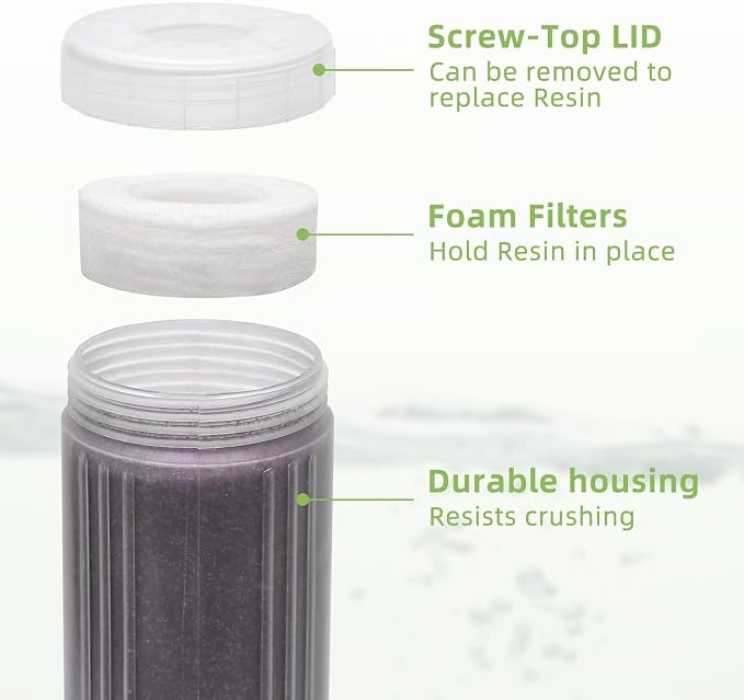Refillable Mixed Bed DI Resin Filter Color Changing Deionized Resin 10-Inch Replacement Cartridge Car Wash, Window Cleaning, Aquarium (2 packs)