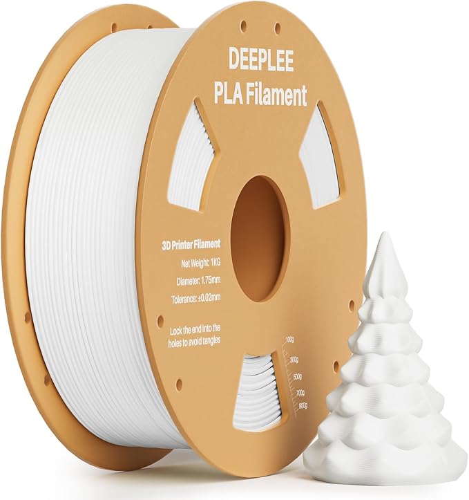 PLA 1.75mm 3D Printer Filament, Dimensional Accuracy +/- 0.02mm, Neatly Wound, No Clogging, Vacuum Package, Fits for Most FDM 3D Printers, Cardboard Spool 1kg White