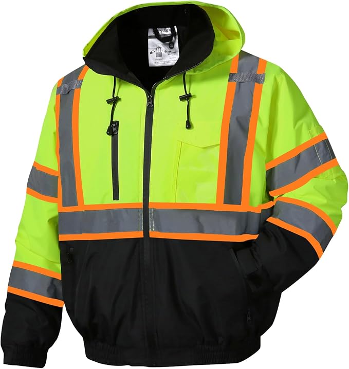 SKSAFETY High Visibility Reflective Jackets for Men, Waterproof Class 3 Safety Jacket with Pockets, Hi Vis Yellow Coats with Black Bottom, Mens Work Construction Coats for Cold Weather, 6XL,Yellow