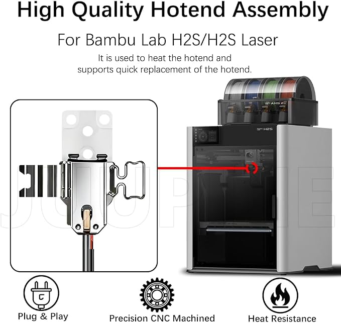 for Bambu Lab H2S Hotend Heating Assembly,Replacement Heater Unit with Thermal Insulation Pad, Ceramic Zirconia Base, Temp Resistant Up to 2300℃,Plug and Play – H2S Hotend Repair Part