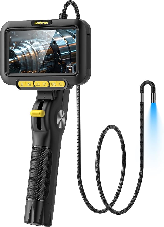 Two-Way Articulating Borescope with Light, 6.2mm Probe Industrial Endoscope Camera with 1.5m Self-Resetting Tube, 5" IPS Screen Inspection Camera with Light for Engine/Pipe