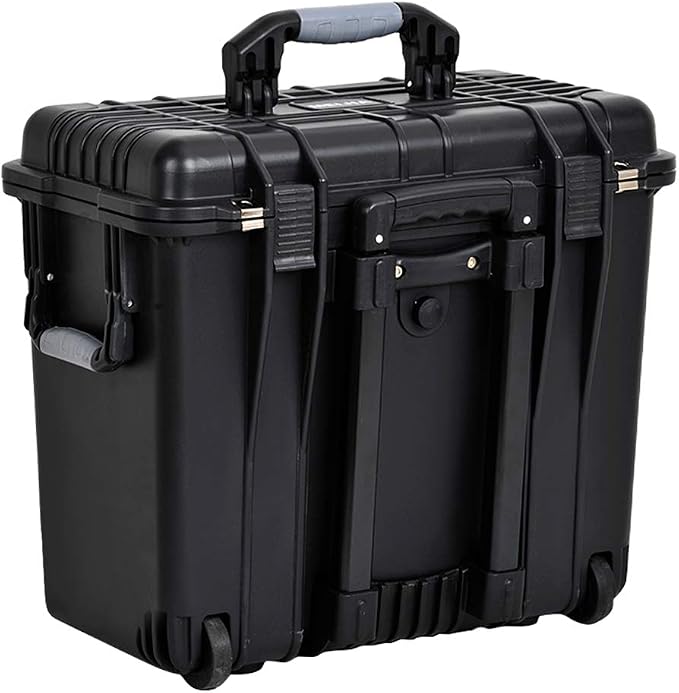 MEIJIA Waterproof Portable Equipment Hard Case With Retractable Pull Handle And Rolling Wheels,Customized Fit Foam Inserted, Elegant Black, Fit For Drones,Rifle,Camera,Lens,19.88X12.01 X18.11 inches