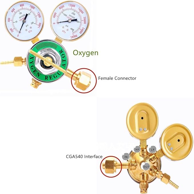 2pcs Dual Welding Gas Regulators, Oxygen (CGA-540) and Acetylene (CGA-510) Combo Brass Gauges Two-piece Suit Compatible with Victor Harris Torch Cutting kits
