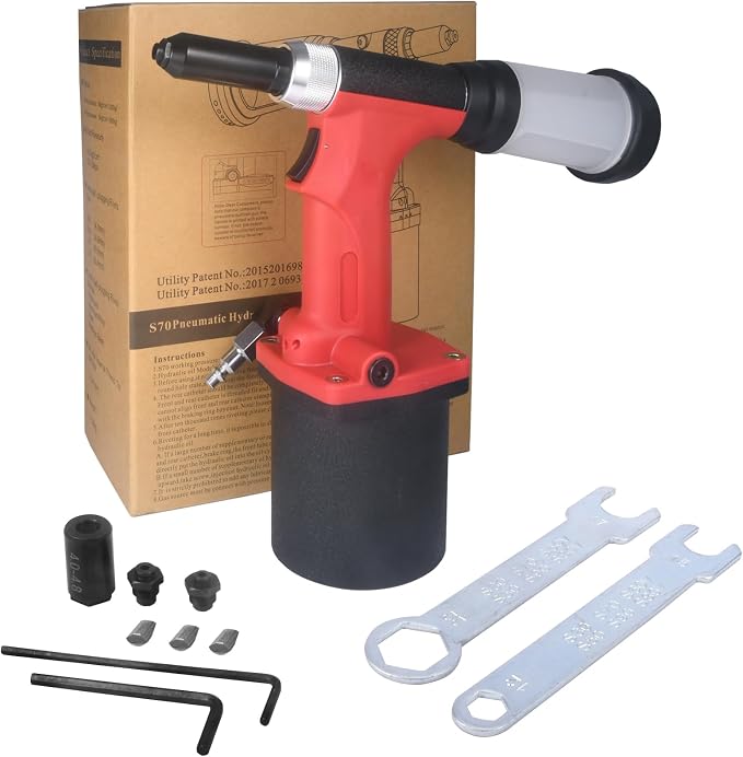 Heavy-Duty Pneumatic Rivet Gun S70 – Air-Powered Hydraulic Riveting Tool with Waste Rivet Tube, Professional Grade for Industrial Use (Non-Self-Suction Design)