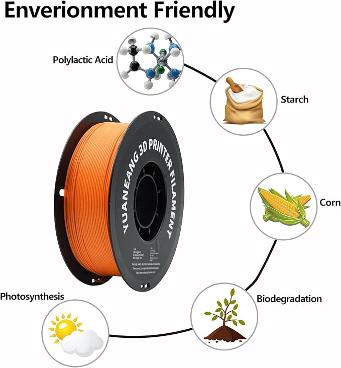 Orange PLA 3D Printer Filament 1.75mm, 1kg Spool, Bright Smooth Finish, ±0.03mm Precision, Low-Warp & Easy Printing, Ideal for Models, Crafts, Prototypes, Decorations & Display Prints