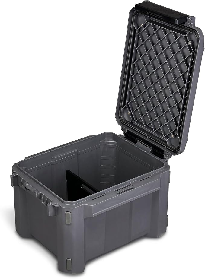 Plano GoNow Box, Waterproof Gear Storage, Heavy-Duty Outdoor Utility Container with Tray and Dividers for Tools and Accessories, Small, Charcoal