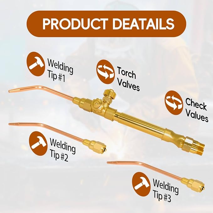 Light Duty Welding/Brazing Torch Kit, J-28 Torch Handle Compatible with Victor Series ''J'' Include 3 Welding Tips + Flint Striker