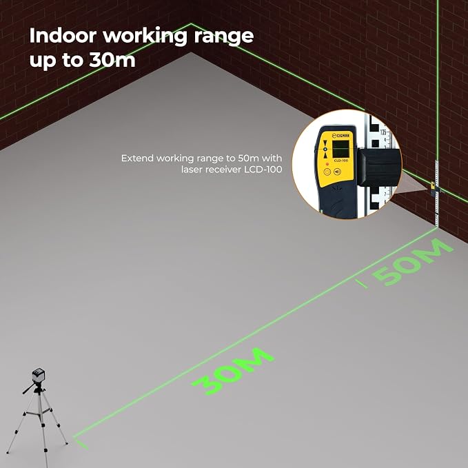 Laser Level Rechargeable, CIGMAN G02A Green Self-Leveling Cross Line Laser Level with Horizontal and Vertical Lines, Selectable Laser Lines, 100 Ft Visibility, Rotatable 360°, Charging Cable Included