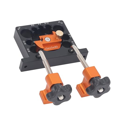 Adjustable Dowel Maker Jig Kit Electric Drill Milling Tool for Woodworking Mortise Tenon 9 Holes 8-20mm Aluminum Alloy Carbide Blade Round Rod Includes Wrench Fixing Clips Screws