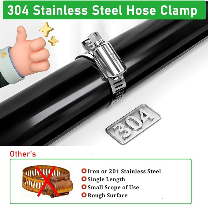 210pcs Stainless Steel Worm Gear Hose Clamps with Size 1/4"-2"(6-51mm) | Small Hose Clamp Assortment Kit Hose Fitting Clamps for Automotive Fuel Lines, Pipe, Radiator, Hoses, HVAC