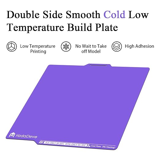 HzdaDeve Upgraded Cool Plate for Lab X2D/P2S/P1S/P1P/A1/X1C 257.5x257.5MM Low Temperature Cold Build Plate No Heating No Glue Double Sided Smooth Board Sheet Bed PEI Platform for Bambu Lab (Purple)
