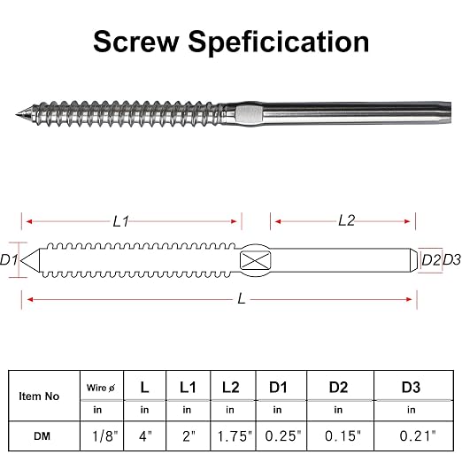 Steel DN Mate 30 Pack Left&Right Handed Thread Swage Lag Screws for Wood Post of 1/8" Deck Railing Kit, T316 Stainless Steel Cable Railing/Stair Deck Railing, DIY Baluster Hardware, Wrench Included