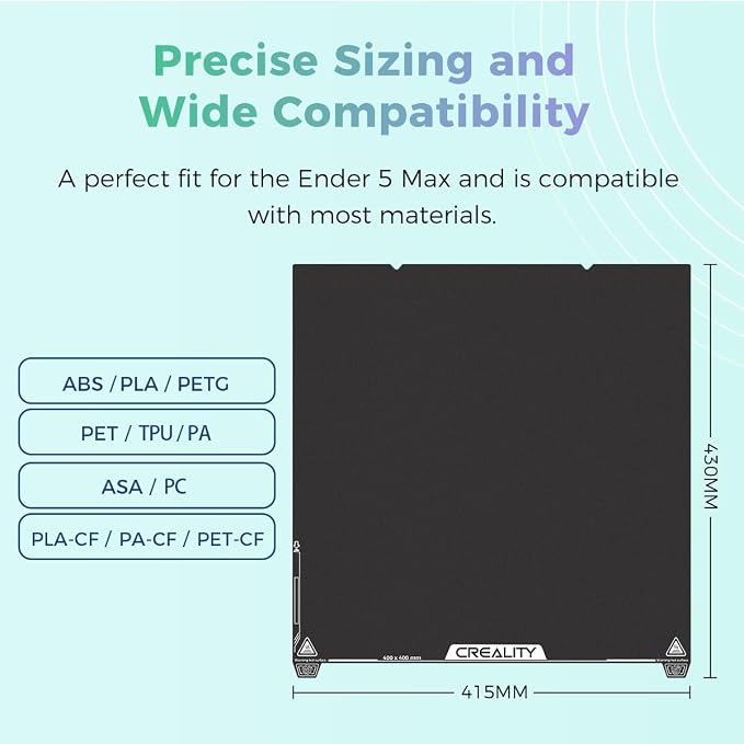 Creality Ender 5 Max Epoxy Resin Build Plate, 415 * 430mm 3D Printer Bed Platform, Double-Sided Textured Spring Steel, Heat-Resistant Durable Flexible Wear Resistant Print Platform for 3D Printers