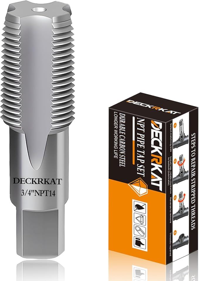 DECKRKAT 3/4" NPT Pipe Tap - High Carbon Steel Pipe Threading Tool, 14 Threads Per Inch Precision Internal Tap for Plumbers, Mechanics & DIY, with Protective Case.
