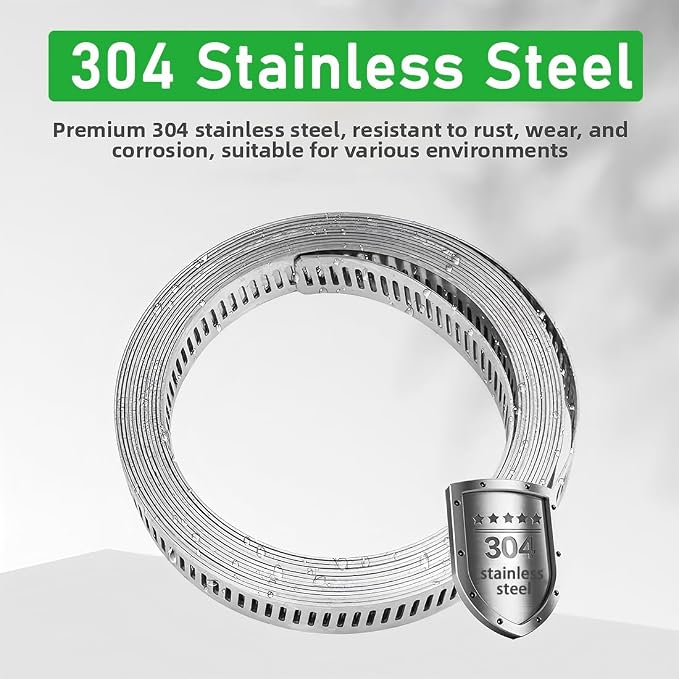 65.5FT/20m Stainless Steel Hose Clamps Assortment Kit with 20pcs Fasteners | Adjustable Long DIY Metal Band Clamp Band Fittings Strap for Pipe, Intercooler, Plumbing, Tube, Radiator and Fuel Line