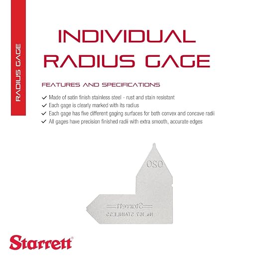 Starrett Individual Radius Gage for Both Convex and Concave Radii - Ideal for Carpenters and Constructions - Stainless Steel, .020" Radius Gage, Inch Reading - 167-020