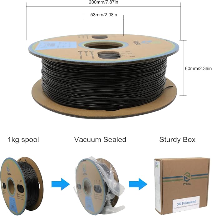 YOUSU 3D Printer Filament Conductive Filament 1.75 mm TPU for 3D Printer & 3D Pen 1 kg (2.2 lbs) Black 3D Printer Filament.
