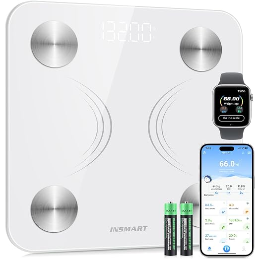 INSMART Smart Scale for Body Weight,Accurate Digital Weight Scale and Fat Percentage,Bluetooth Body Fat Scale with BMI Muscle Mass,17 Body Composition,Health Monitor Analyzer with APP Sync