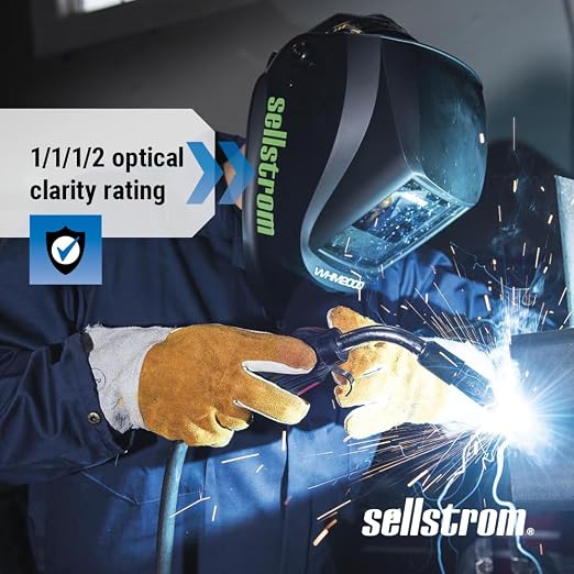 Sellstrom Welding Helmet, S26200 - Advantage Plus Series with ADF, Lightweight, Ergonomic, Nylon Shell, Blue Lens Technology, Weld and Grind Modes, Black and Green