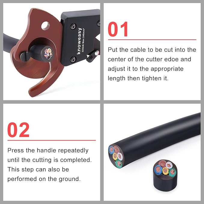 Knoweasy 325AN Upgraded Ratcheting Cable Cutter for Aluminum and Copper Wire, Heavy Duty Manual Ratchet Wire Cutting Tool for Multi-core Cables up to 240mm² and 500 MCM, Professional Industrial Grade