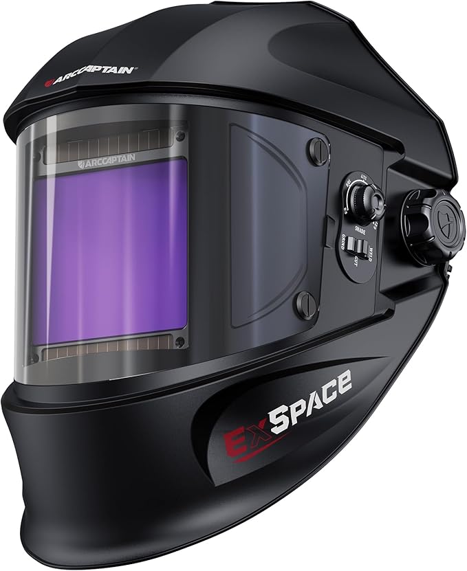 ARCCAPTAIN 3.94"X3.66" Welding Helmet Auto Darkening, 1/1/1/1 Top Optical Clarity Large Viewing Screen Solar Power Welding Hood with 4 Arc Sensor, Wide Shade 4-5/5-9/9-13 for TIG MIG ARC Welding CUT