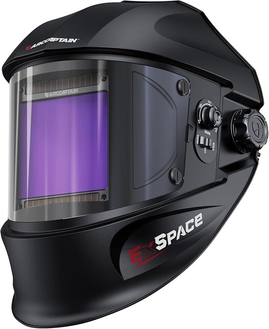 ARCCAPTAIN 3.94"X3.66" Welding Helmet Auto Darkening, 1/1/1/1 Top Optical Clarity Large Viewing Screen Solar Power Welding Hood with 4 Arc Sensor, Wide Shade 4-5/5-9/9-13 for TIG MIG ARC Welding CUT