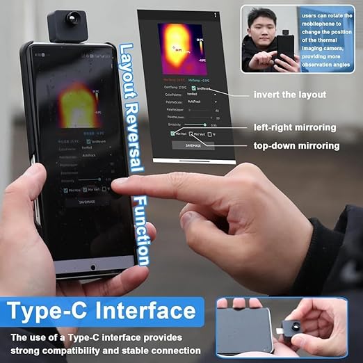 TIOP02 Type‑C Thermal Camera for Android 32x32-20℃~1000℃ | Ultra‑portable design; accurate temperature detection; ideal for electrical, mechanical, and home maintenance