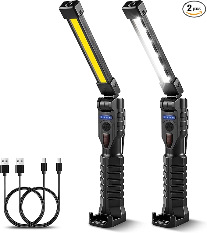 Led Work Light Magnetic, 7 Modes & 180°Rotate Rechargeable Led Work Light, Portable COB Flashlight with Strong Magnet, Mechanic Light for Car Repair, Camping, Emergency, Tool Gifts for Men Him (2)
