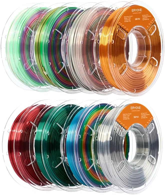 ERYONE Silk PLA Filament 3D Printer 1.75mm +/-0.03 mm, Shiny Silk Filament PLA Bundle 250g*8 Spools, Silk Series
