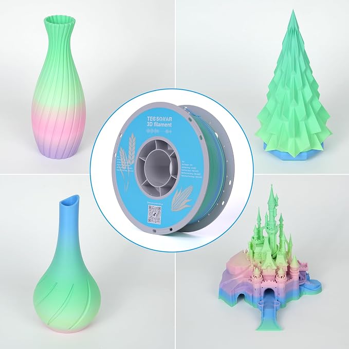 TECSONAR Matte Rainbow PLA 3D Printer Filament, 1KG Spool(2.2lbs) 1.75mm PLA Fast Color Change 3D Printing Material, Multicolor Gradient Filament for Most FDM 3D Printers,Matte Rainbow