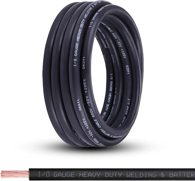 1/0 Gauge Battery Cable,25FT Black 1/0 AWG Pure Copper Wire Welding Cable, for Automotive, Battery, Solar and Generator, Standard USA OFC Wire