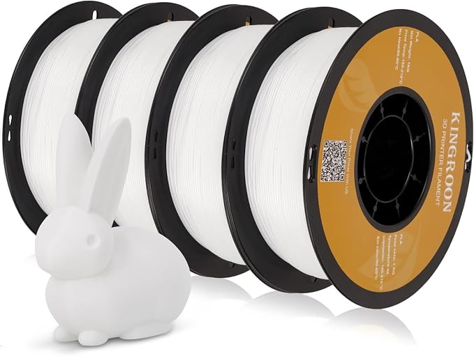Kingroon PLA 3D Printer Filament, Dimensional Accuracy +/- 0.02 mm, 1kg Spool(2.2lbs), 1.75 mm, 4KG White