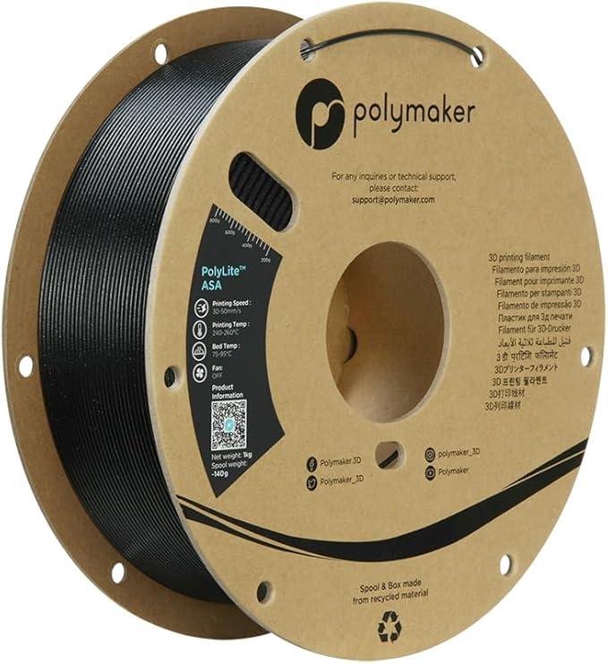 Polymaker ASA Filament 1.75mm Galaxy Black, 1kg ASA 3D Printing Filament, Heat & Weather Resistant - ASA 3D Printer Filament Perfect for Printing Outdoor Functional Parts
