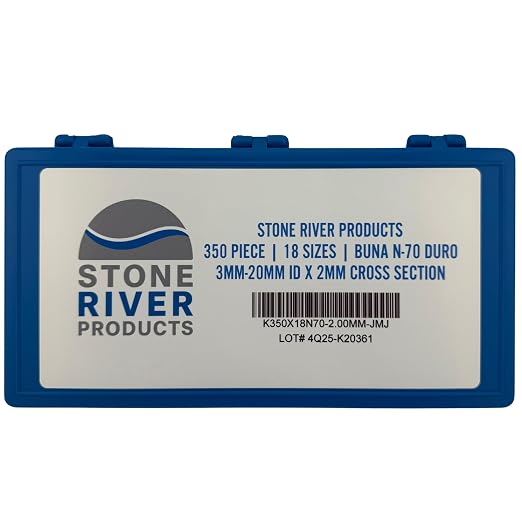 Stone River Products Metric O-Ring Kit 350pc, 18 Sizes 3mm-20mm ID x 2mm CS, Buna-N NBR 70A Nitrile Rubber Seals Assortment for Hydraulic Pneumatic Automotive, Case Included