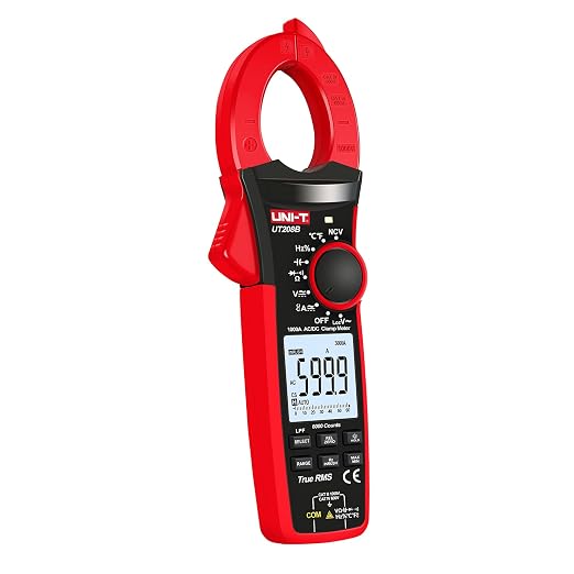 UNI-T Digital Clamp Meter UT208B Inrush Current AC/DC 1000A TRMS HVAC Volt Amp Ohm Meter Clamp On Multimeter Auto Ranging 6000Counts Voltage Frequency LPF ACV Capacitance Duty Cycle Temperature Tester