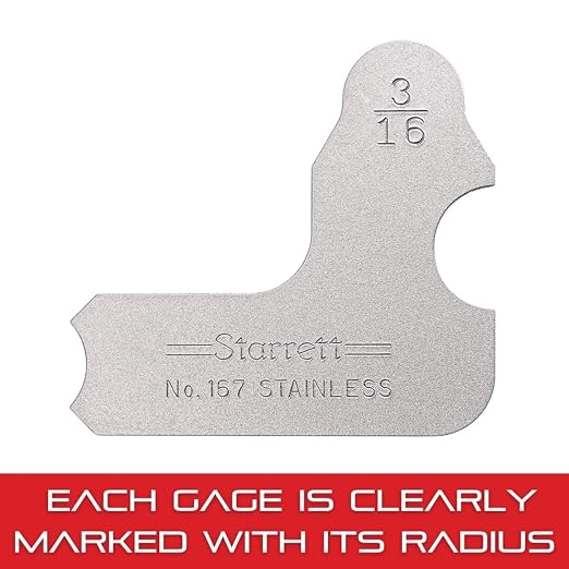 Starrett Individual Radius Gage for Both Convex and Concave Radii - Ideal for Carpenters and Constructions - Stainless Steel, 3/16" Radius Gage, Inch Reading - 167-3/16