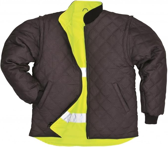 Portwest Hi-Vis 7in1 Jacket Viz Insulated Safety Visability Work Bomber Rain ANSI 3, XXL Yellow