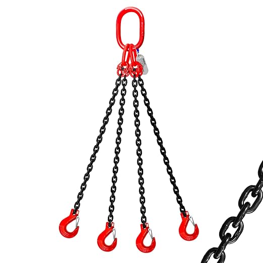 3 Ton Chain Sling 1/4 Inch x 5 Ft Lifting Chains 4 Legs Industrial Grab Hooks 6600LBS Capacity Lifting Slings G80 Alloy Steel Engine Chain Hoist Lifts for Cargo Security Towing and Handling