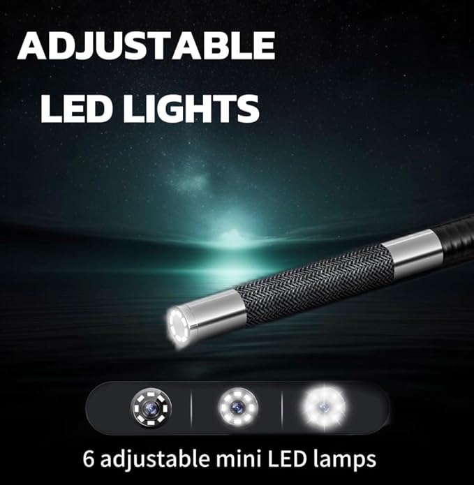 0.15in (3.9mm) Ultra Thin Two-Way Articulating Turnable Borescope with Dimmable Light, Flexible Cable, Screen Rotation, Waterproof Probe, 3-Step Zoom